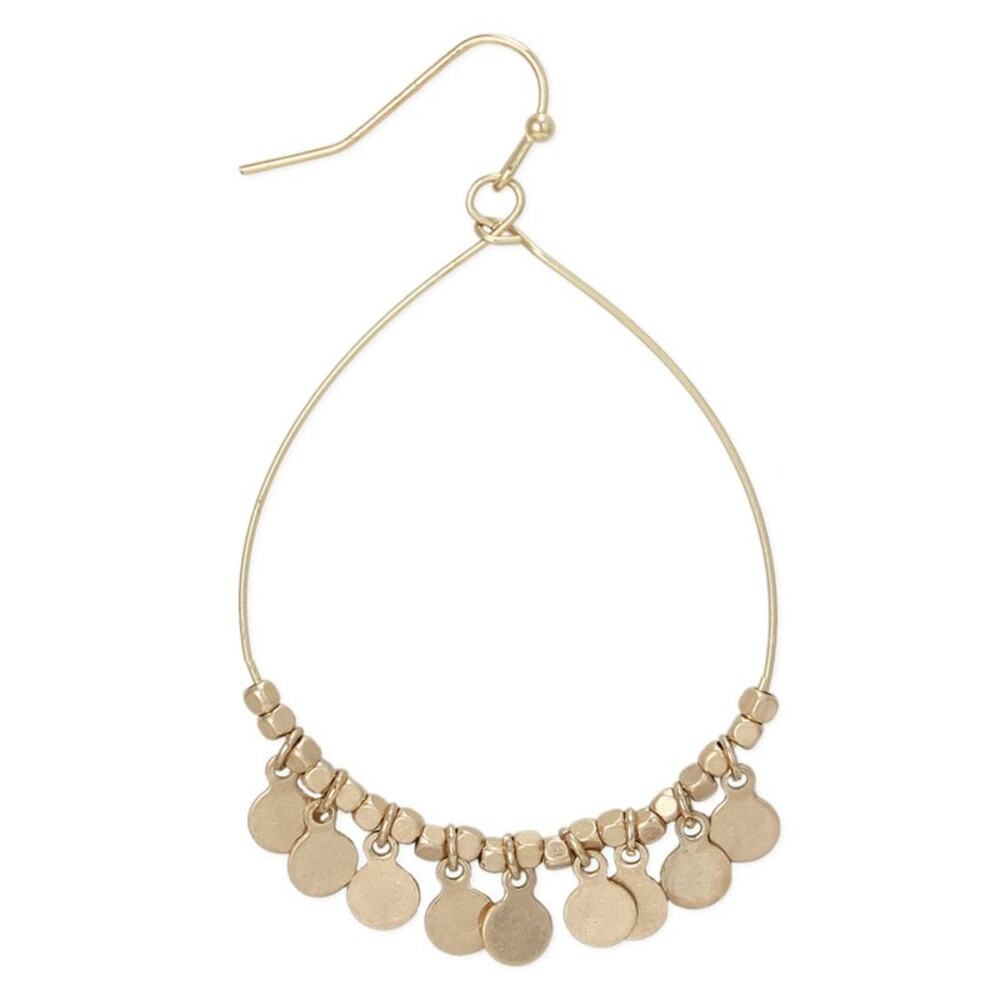 Gold Wire Round Disks Drop Earrings